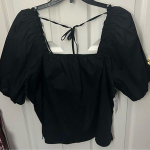 NWT Women’s Nine West Squareneck Puff Sleeve Blouse - Mineral Black - Women’s XL